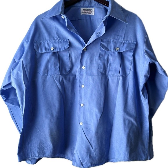 1970s 70s CONQUEROR Union Made Permanent Press Poplin Field Military Shirt XXL - Picture 1 of 6